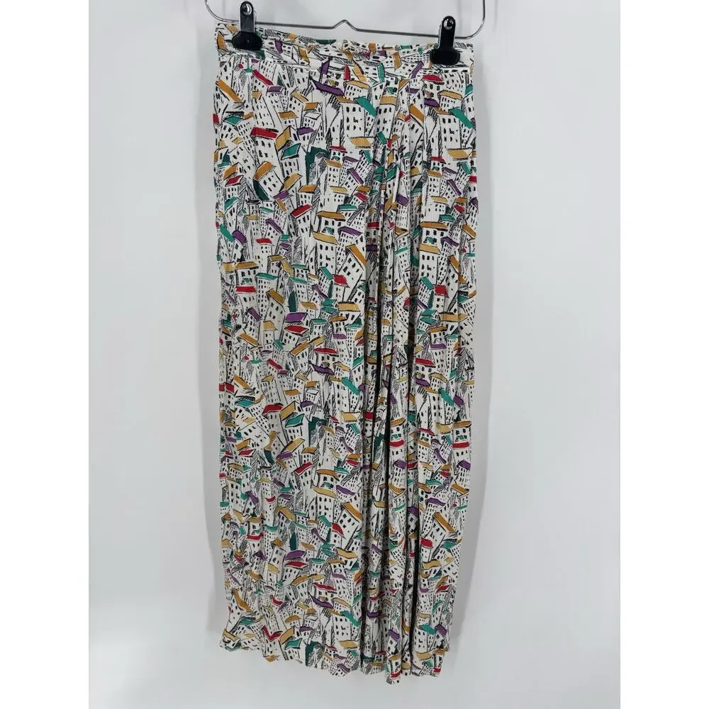 Minx Vintage Jacket Skirt Set Womens 34 / 38 White House Print Crepe Pleated
